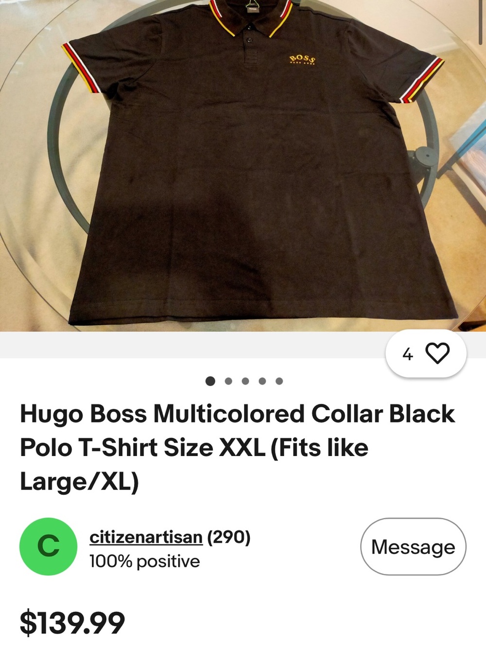 Hugo Boss Black Polo with Multicolor Stripe Collar